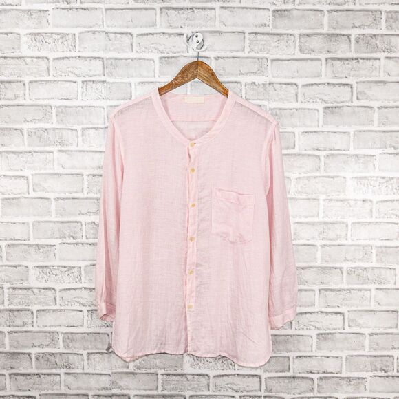 CP SHADES Women's Linen Band collar Button up Blouse in Light Pink Size Large - Picture 5 of 8
